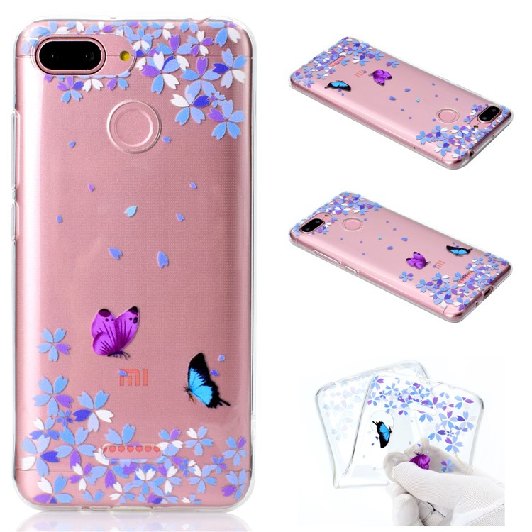 Pattern Printing TPU Cell Phone Shell for Xiaomi Redmi 6 (Dual Camera: 12MP+5MP) - Two Butterflies-1