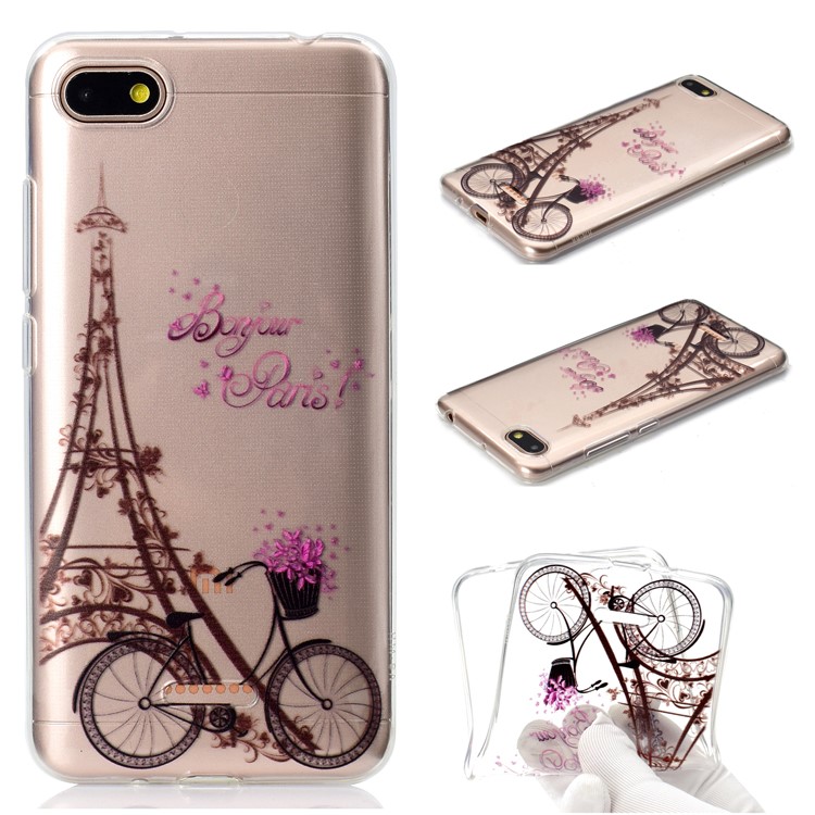 Pattern Printing TPU Back Case for Xiaomi Redmi 6A (Single 12MP Rear Camera) - Eiffel Tower and Bicycle-1