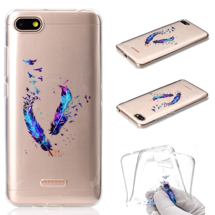 Pattern Printing Soft TPU Mobile Phone Cover for Xiaomi Redmi 6A (Single 12MP Rear Camera) - Feathers-1