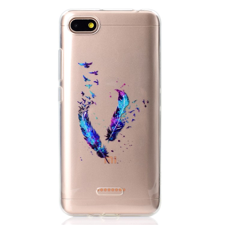 Pattern Printing Soft TPU Mobile Phone Cover for Xiaomi Redmi 6A (Single 12MP Rear Camera) - Feathers-2