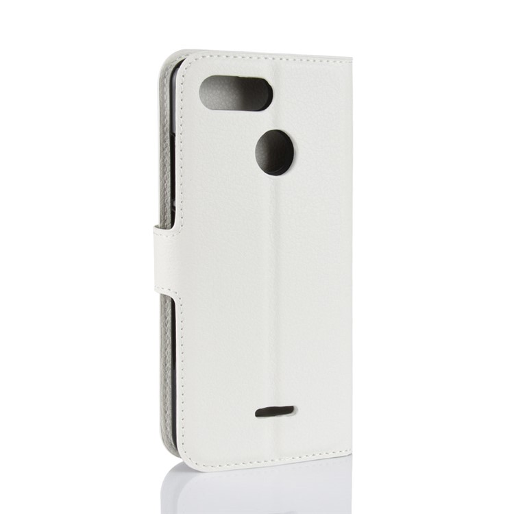 Litchi Skin Wallet Leather Stand Cover for Xiaomi Redmi 6 (Dual Camera: 12MP+5MP) - White-6