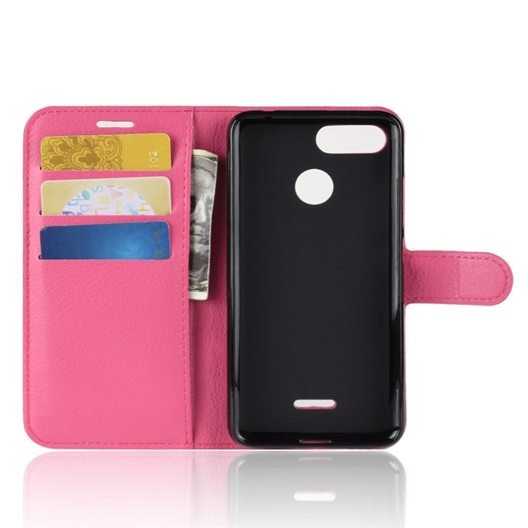 Litchi Skin Wallet Leather Stand Phone Case for Xiaomi Redmi 6 (Dual Camera: 12MP+5MP) - Rose-3