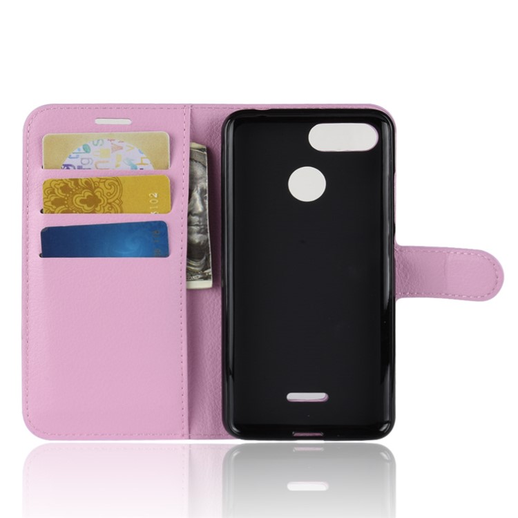 Litchi Skin Leather Stand Case with Card Slots for Xiaomi Redmi 6 (Dual Camera: 12MP+5MP) - Pink-3