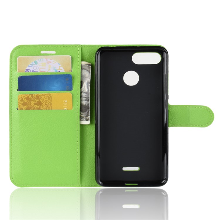 Litchi Skin Leather Stand Cover with Card Slots for Xiaomi Redmi 6 (Dual Camera: 12MP+5MP) - Green-3