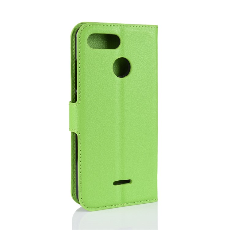 Litchi Skin Leather Stand Cover with Card Slots for Xiaomi Redmi 6 (Dual Camera: 12MP+5MP) - Green-6