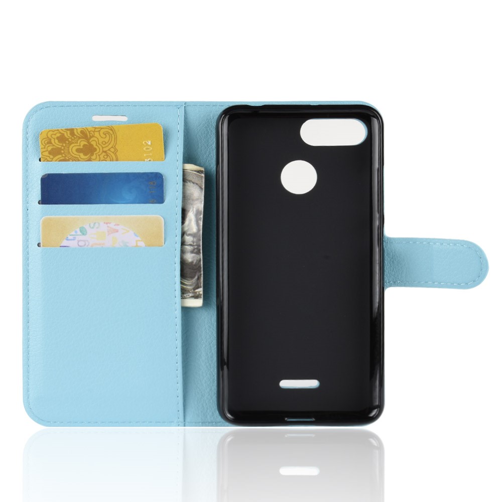 Litchi Skin Wallet Leather Celular Case Para Xiaomi Redmi 6 (câmera Dupla: 12mp+5mp) - Bebê Azul-3