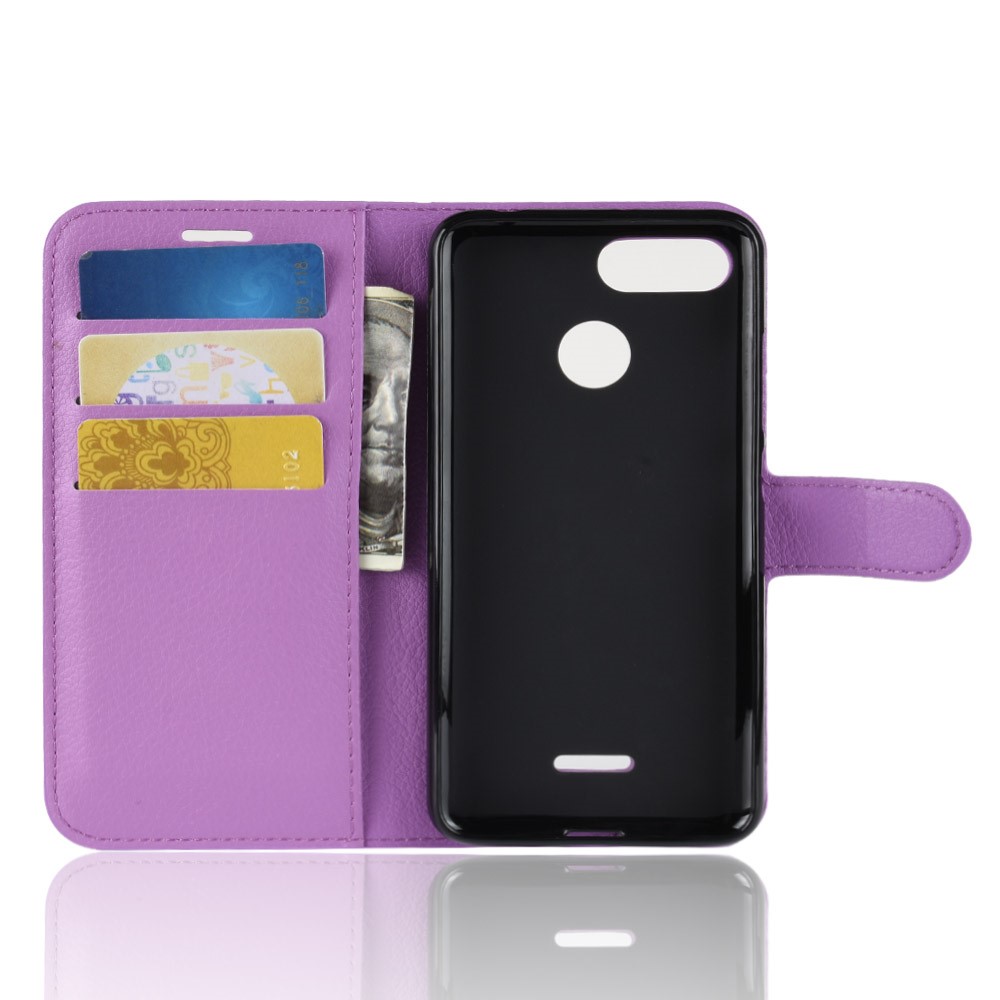 Litchi Skin Wallet Leather Case with Stand for Xiaomi Redmi 6 (Dual Camera: 12MP+5MP) - Purple-3