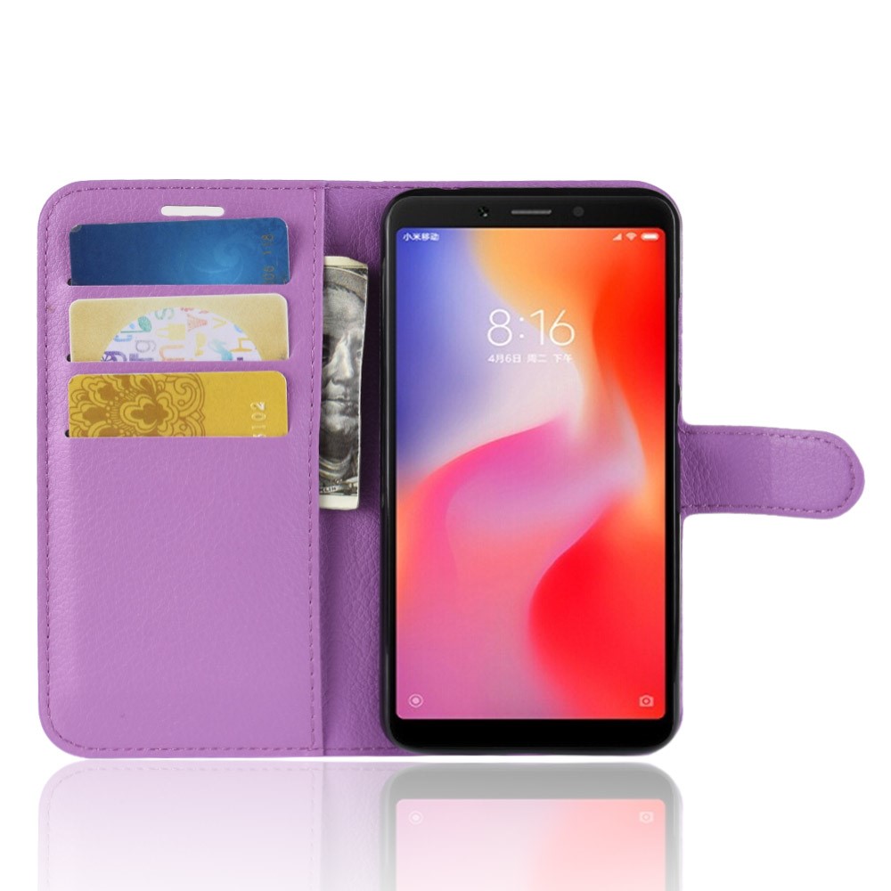 Litchi Skin Wallet Leather Case with Stand for Xiaomi Redmi 6 (Dual Camera: 12MP+5MP) - Purple-4