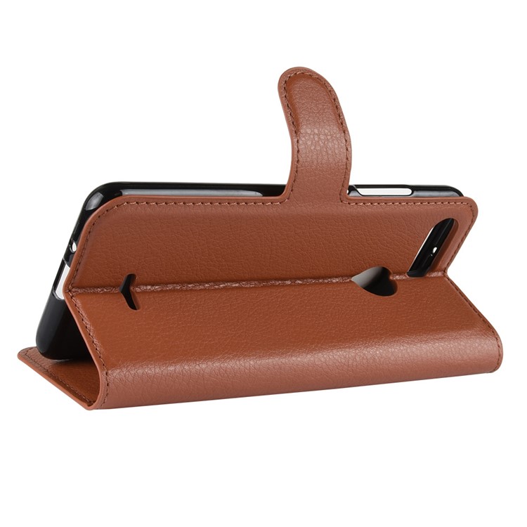 Litchi Skin Wallet Leather Cover with Stand for Xiaomi Redmi 6 (Dual Camera: 12MP+5MP) - Brown-5