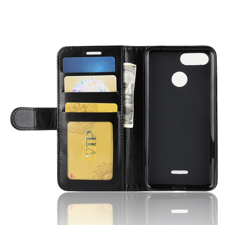 Crazy Horse Wallet en Cuir Case de Support Pour Xiaomi Redmi 6 (double Caméra: 12mp + 5mp) - le Noir