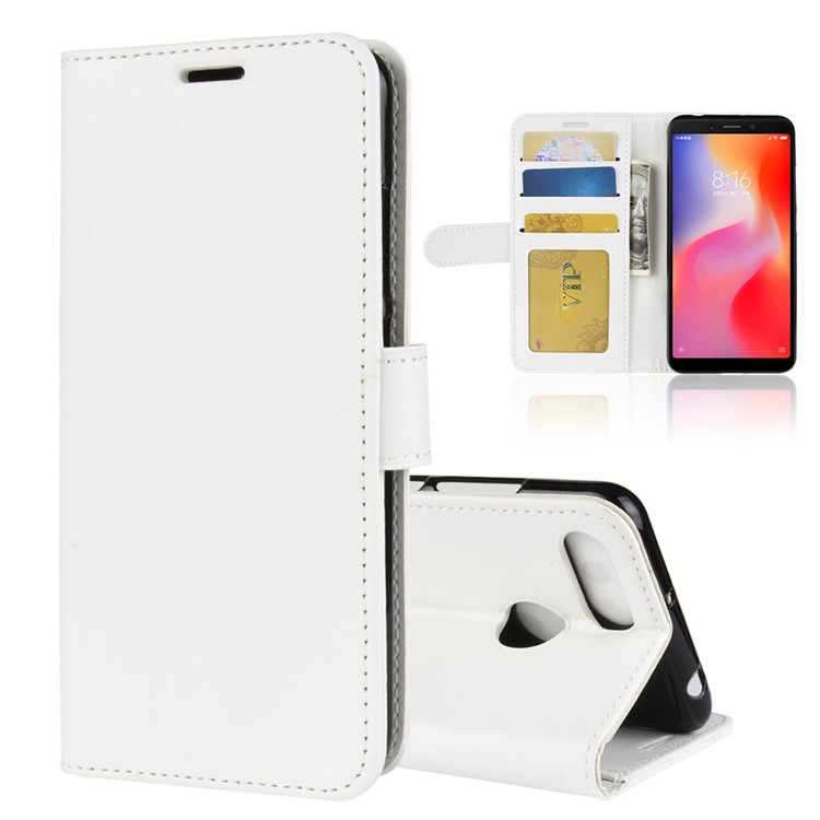 Crazy Horse Wallet Leather Stand Cover for Xiaomi Redmi 6 (Dual Camera: 12MP+5MP) - White-1