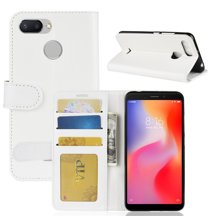 Crazy Horse Wallet Leather Stand Cover for Xiaomi Redmi 6 (Dual Camera: 12MP+5MP) - White-8