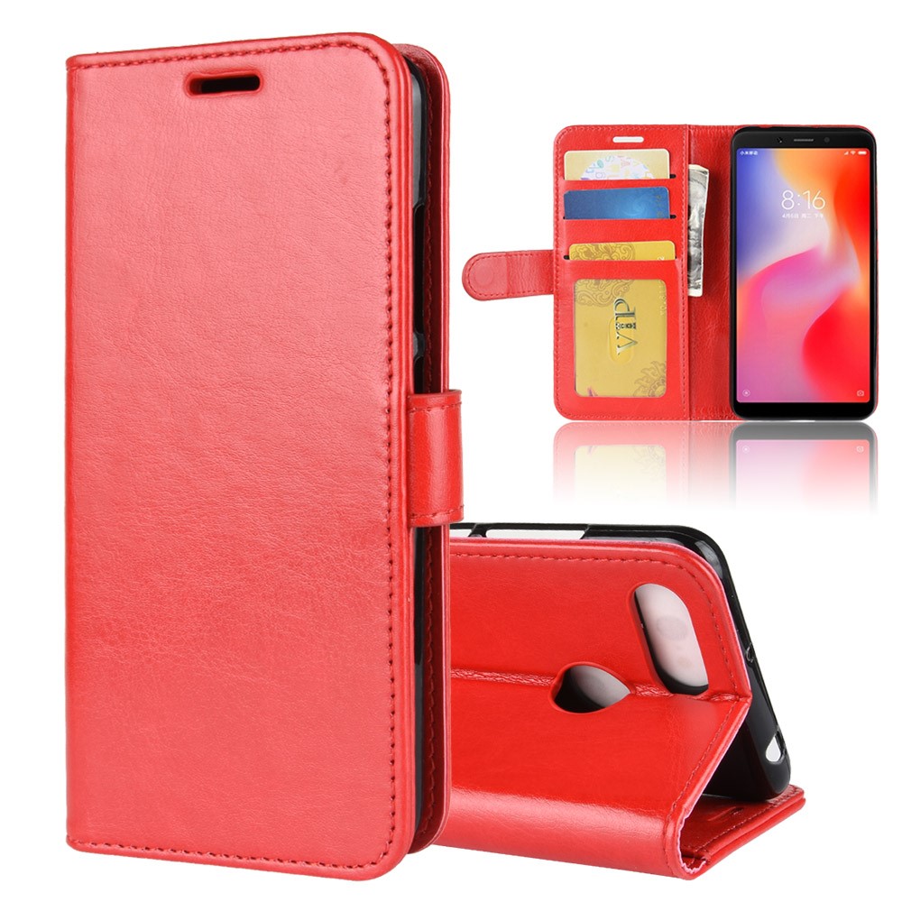 Crazy Horse Magnetic Leather Stand Case for Xiaomi Redmi 6 (Dual Camera: 12MP+5MP) - Red-1