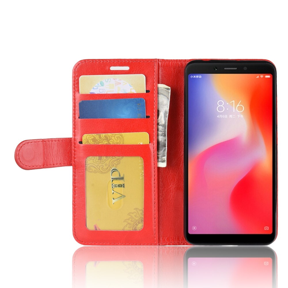 Crazy Horse Magnetic Leather Stand Case for Xiaomi Redmi 6 (Dual Camera: 12MP+5MP) - Red-5