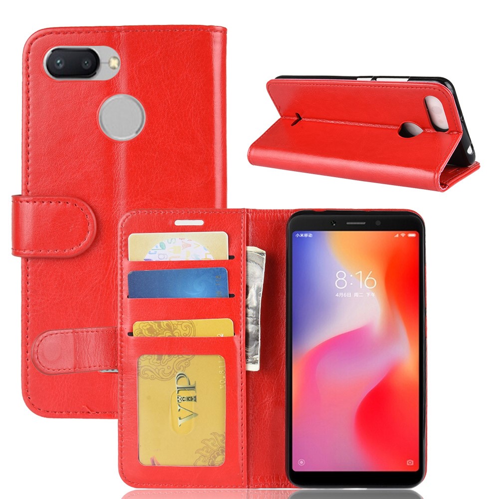 Crazy Horse Magnetic Leather Stand Case for Xiaomi Redmi 6 (Dual Camera: 12MP+5MP) - Red-8