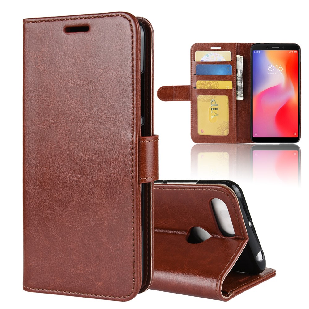 Crazy Horse Magnetic Leather Stand Cover for Xiaomi Redmi 6 (Dual Camera: 12MP+5MP) - Brown-1