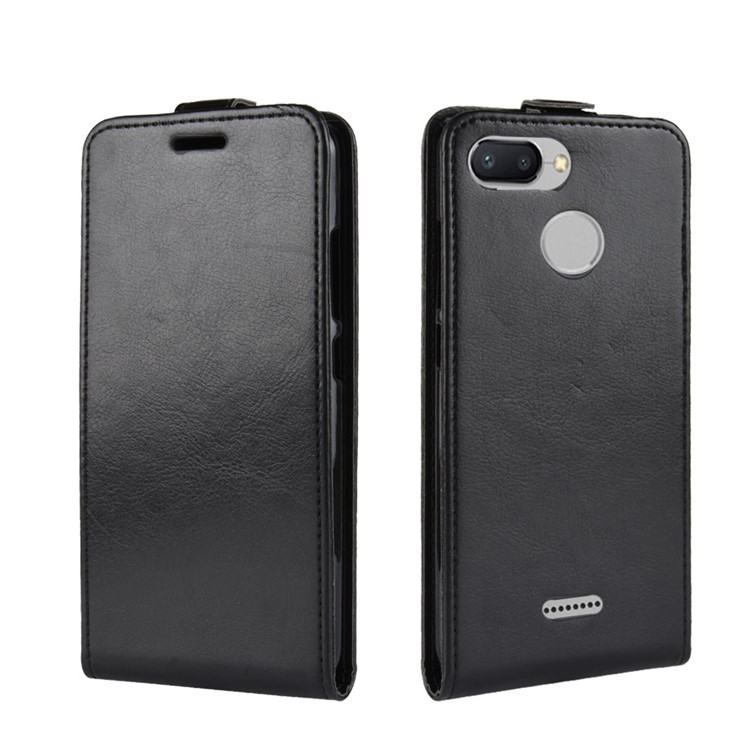 Crazy Horse Vertical Flip Leather Phone Casing with Card Holder for Xiaomi Redmi 6 (Dual Camera: 12MP+5MP) - Black-2