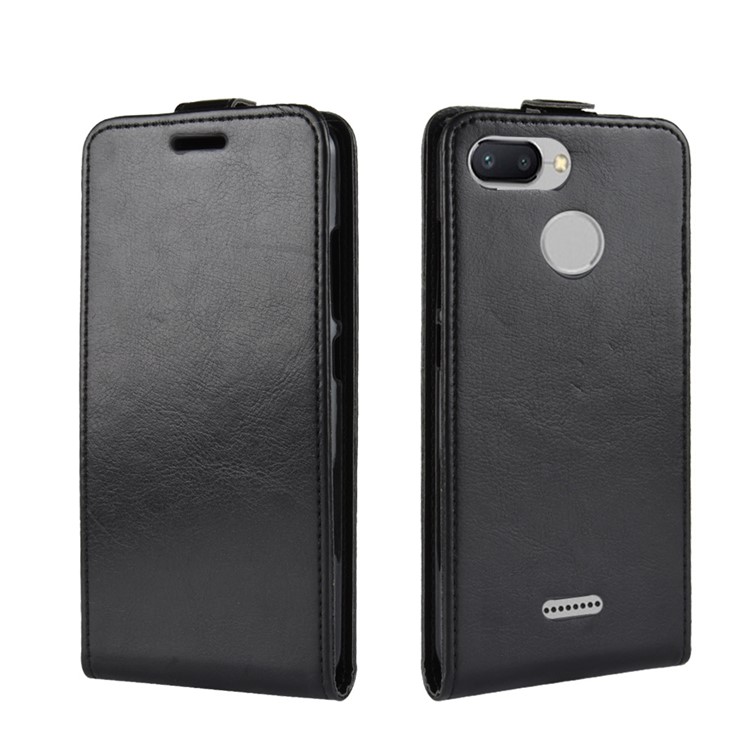 Crazy Horse Vertical Flip Leather Phone Basing Avec Support de Carte Pour Xiaomi Redmi 6 (double Caméra: 12mp + 5mp) - le Noir