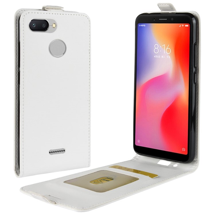 Crazy Horse Vertical Flip Leather Flip Case with Card Holder for Xiaomi Redmi 6 (Dual Camera: 12MP+5MP) - White-1