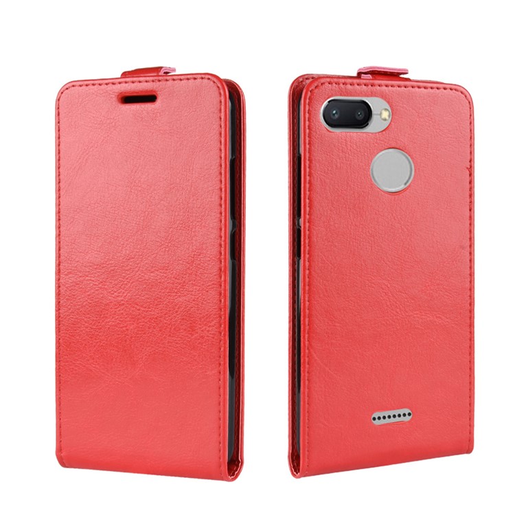 Crazy Horse Vertical Flip Leather Phone Cover Case with Card Holder for Xiaomi Redmi 6 (Dual Camera: 12MP+5MP) - Red-2