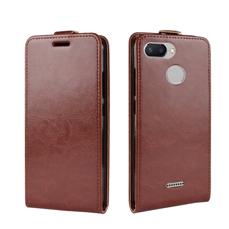 Crazy Horse Vertical Flip Leather Phone Protection Casing with Card Holder for Xiaomi Redmi 6 (Dual Camera: 12MP+5MP) - Brown-2