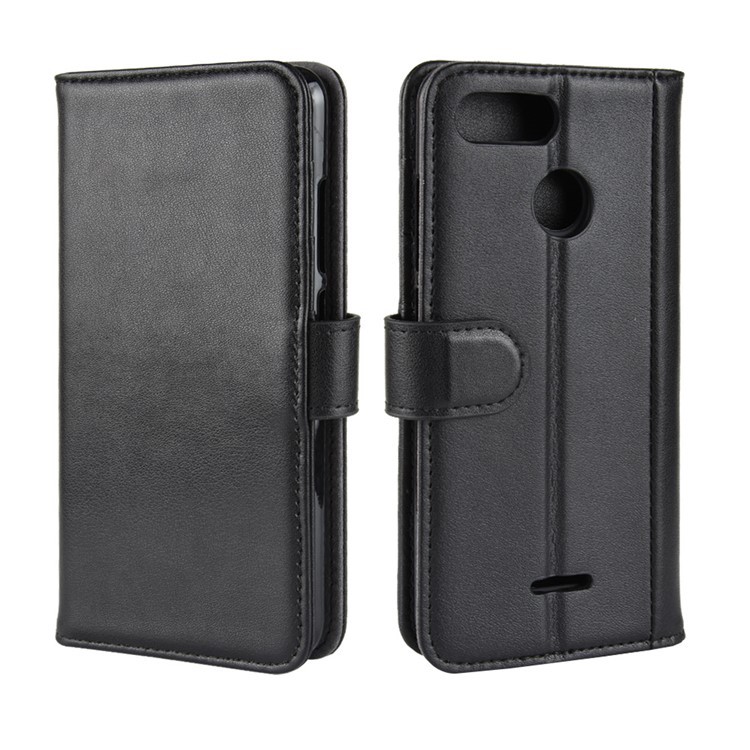 Estojo De Carteira De Couro Rachado Genuíno Caso Móvel De Proteção Para Xiaomi Redmi 6 (câmera Dupla: 12MP + 5MP) - Preto-2