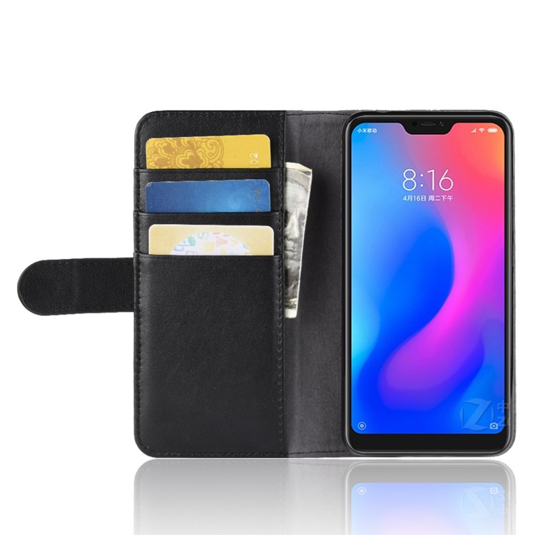 Estojo De Carteira De Couro Rachado Genuíno Caso Móvel De Proteção Para Xiaomi Redmi 6 (câmera Dupla: 12MP + 5MP) - Preto-6