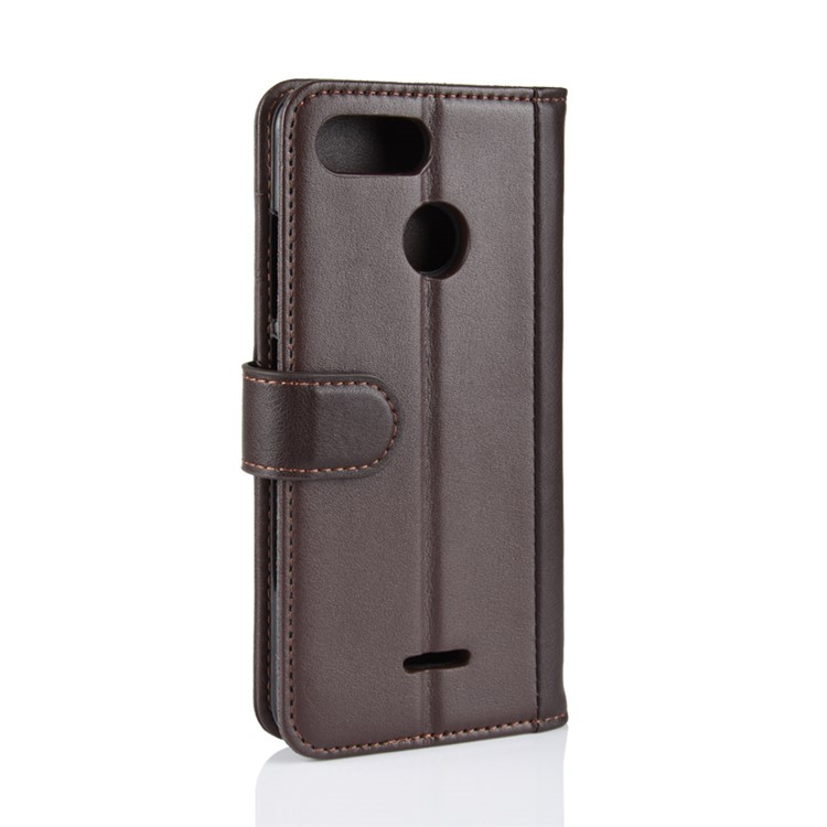 Genuine Split Leather Wallet Stand Flip Cover for Xiaomi Redmi 6 (Dual Camera: 12MP+5MP) - Brown-8