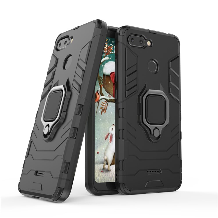 Finger Ring Kickstand PC + TPU Hybrid Cell Phone Case for Xiaomi Redmi 6 (Dual Camera: 12MP+5MP) - Black-1
