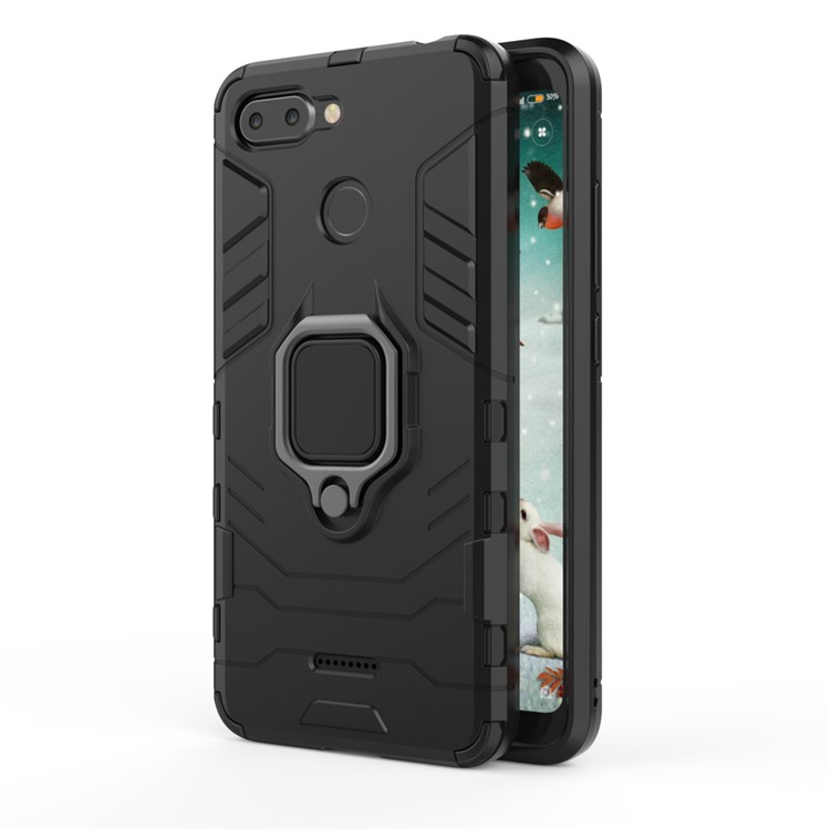 Finger Ring Kickstand PC + TPU Hybrid Cell Phone Case for Xiaomi Redmi 6 (Dual Camera: 12MP+5MP) - Black-2
