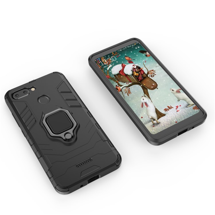 Finger Ring Kickstand PC + TPU Hybrid Cell Phone Case for Xiaomi Redmi 6 (Dual Camera: 12MP+5MP) - Black-3