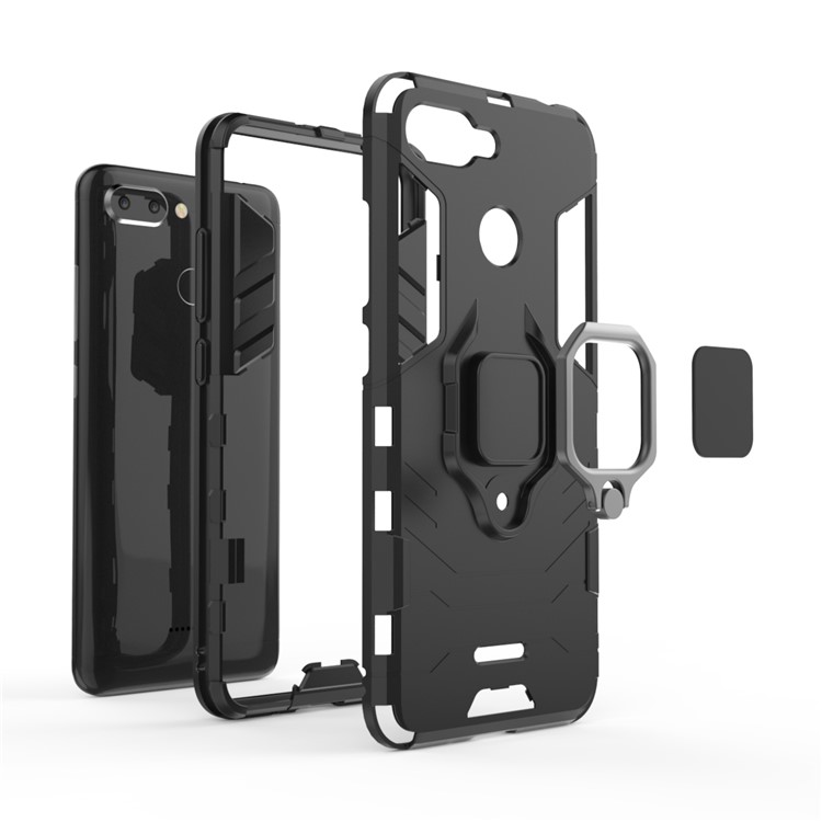 Finger Ring Kickstand PC + TPU Hybrid Cell Phone Case for Xiaomi Redmi 6 (Dual Camera: 12MP+5MP) - Black-6