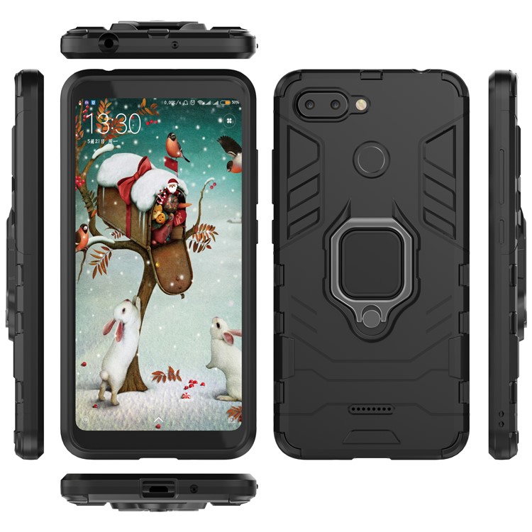 Finger Ring Kickstand PC + TPU Hybrid Cell Phone Case for Xiaomi Redmi 6 (Dual Camera: 12MP+5MP) - Black-7