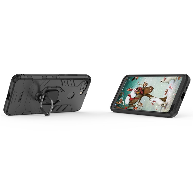 Finger Ring Kickstand PC + TPU Hybrid Cell Phone Case for Xiaomi Redmi 6 (Dual Camera: 12MP+5MP) - Black-8