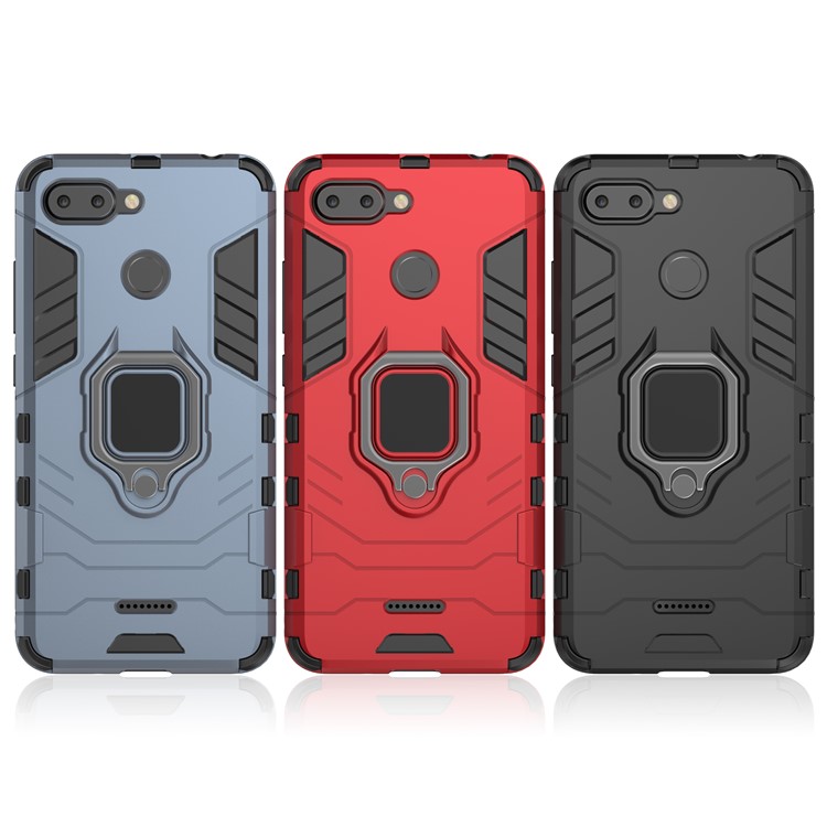 Finger Ring Kickstand PC + TPU Hybrid Cell Phone Case for Xiaomi Redmi 6 (Dual Camera: 12MP+5MP) - Black-9
