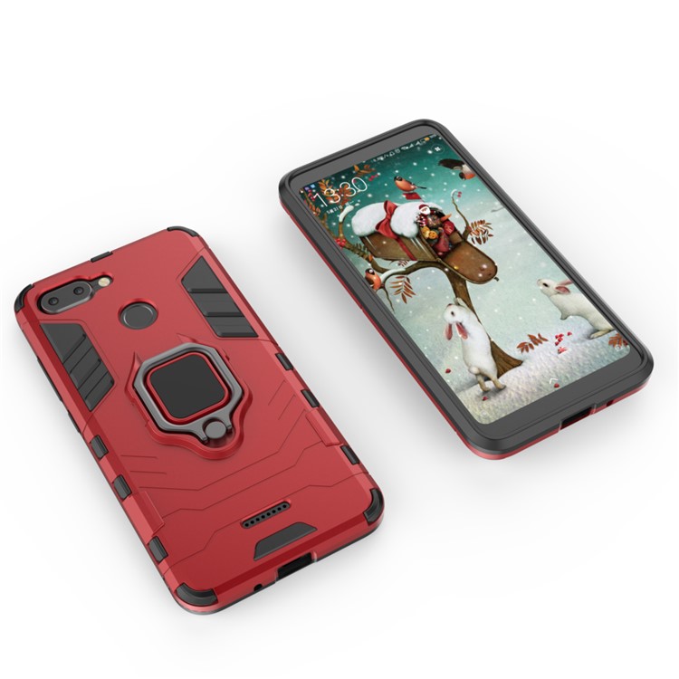 Finger Ring Kickstand PC + TPU Hybrid Cell Phone Cover for Xiaomi Redmi 6 (Dual Camera: 12MP+5MP) - Red-3