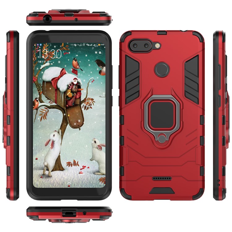 Finger Ring Kickstand PC + TPU Hybrid Cell Phone Cover for Xiaomi Redmi 6 (Dual Camera: 12MP+5MP) - Red-4