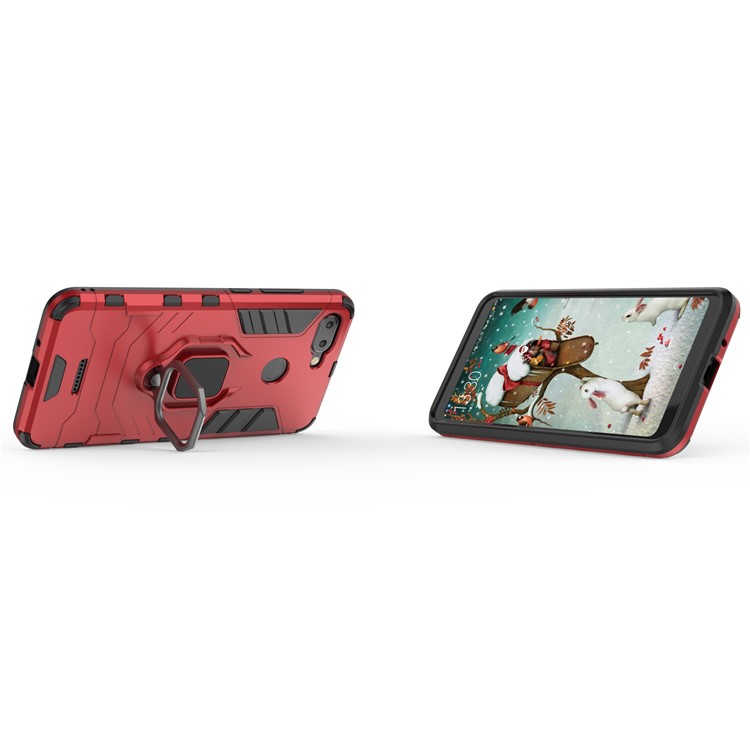 Finger Ring Kickstand PC + TPU Hybrid Cell Phone Cover for Xiaomi Redmi 6 (Dual Camera: 12MP+5MP) - Red-5