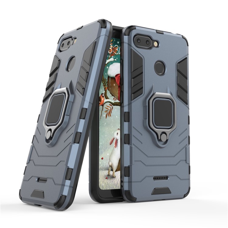 Finger Ring Kickstand PC + TPU Hybrid Mobile Phone Shell for Xiaomi Redmi 6 (Dual Camera: 12MP+5MP) - Grey-1
