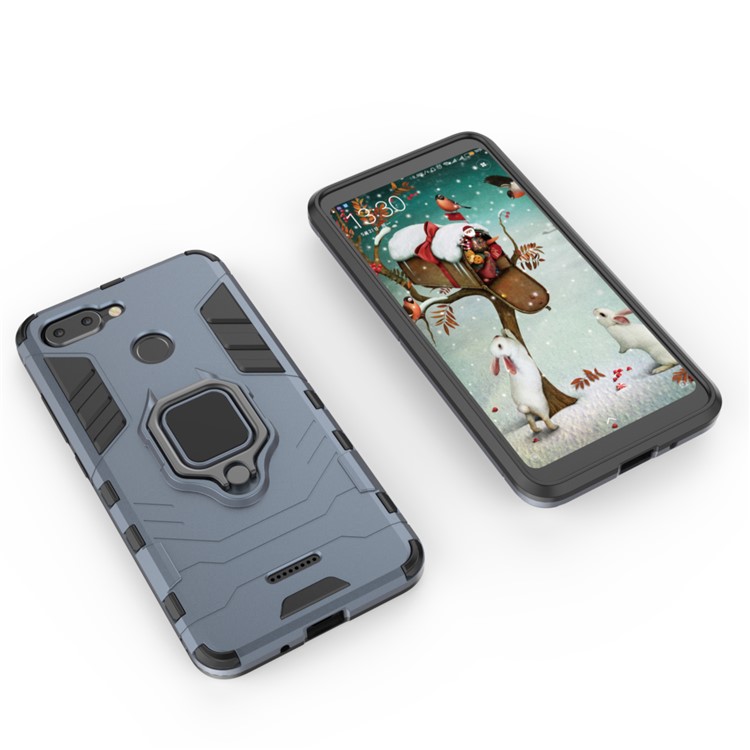 Finger Ring Kickstand PC + TPU Hybrid Mobile Phone Shell for Xiaomi Redmi 6 (Dual Camera: 12MP+5MP) - Grey-3