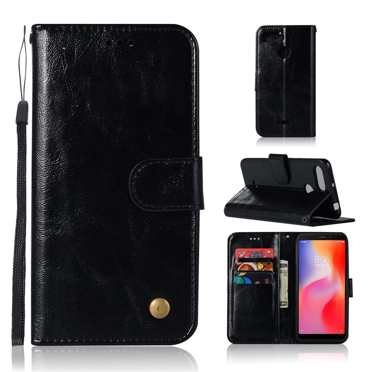 Retro Style Wallet PU Leather Flip Stand Cover for Xiaomi Redmi 6 - Black-1