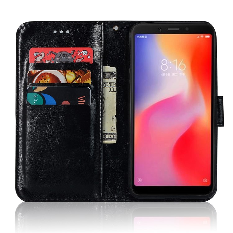 Retro Style Wallet PU Leather Flip Stand Cover for Xiaomi Redmi 6 - Black-4