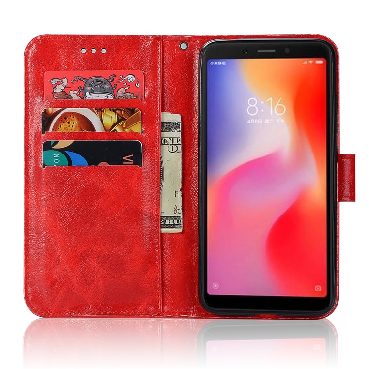 Retro Style Wallet PU Leather Flip Stand Shell for Xiaomi Redmi 6 - Red-4