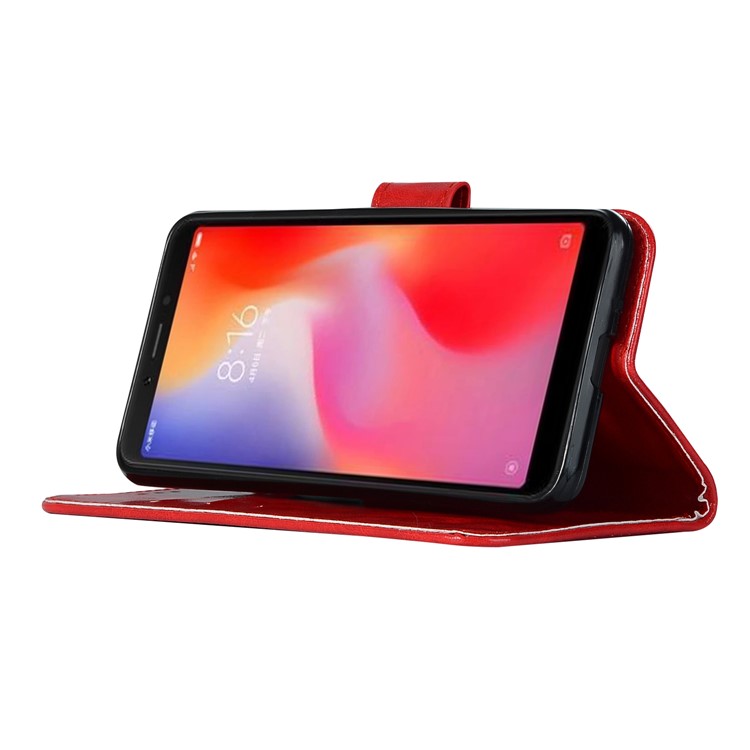 Retro Style Wallet PU Leather Flip Stand Shell for Xiaomi Redmi 6 - Red-6