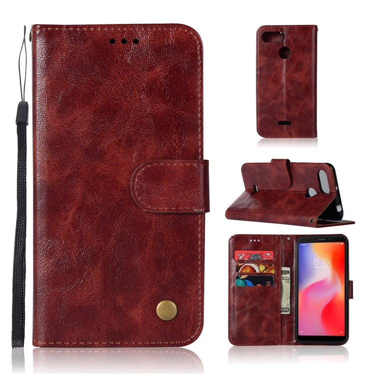 Retro Style Wallet PU Leather Flip Magnetic Flip Cover for Xiaomi Redmi 6 - Wine Red-1