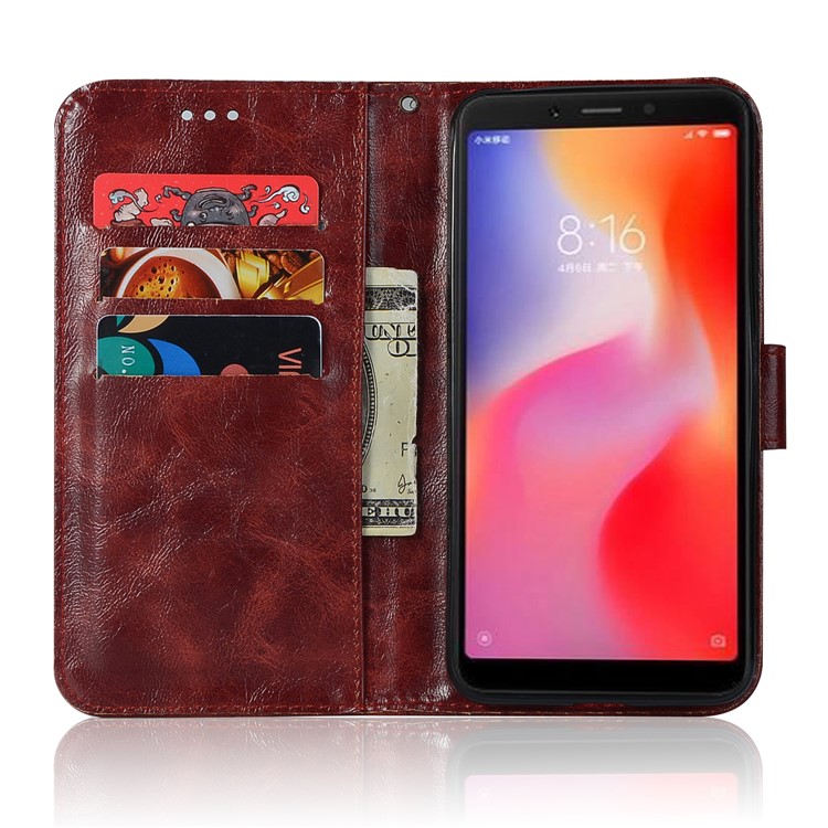 Retro Style Wallet PU Leather Flip Magnetic Flip Cover for Xiaomi Redmi 6 - Wine Red-4