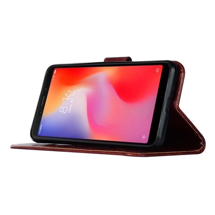 Retro Style Wallet PU Leather Flip Magnetic Flip Cover for Xiaomi Redmi 6 - Wine Red-6