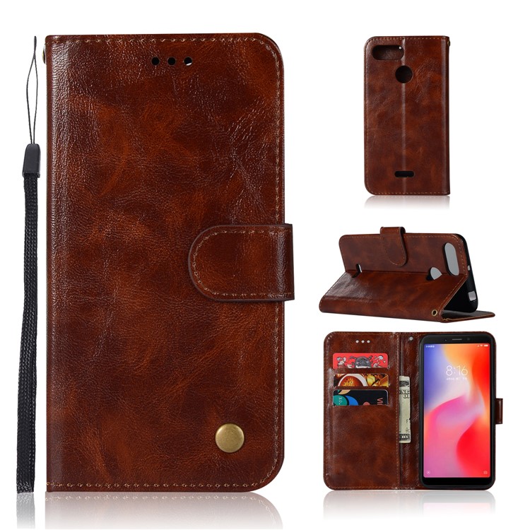 Retro Style Wallet PU Leather Flip Magnetic Phone Shell for Xiaomi Redmi 6 - Coffee-1