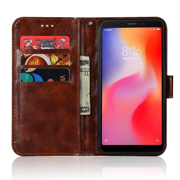 Retro Style Wallet PU Leather Flip Magnetic Phone Shell for Xiaomi Redmi 6 - Coffee-4