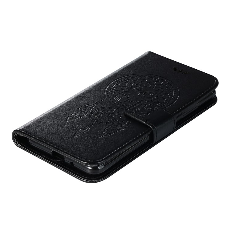 For Xiaomi Redmi 6 Imprint Owl Dream Catcher Wallet Stand Leather Case - Black-7